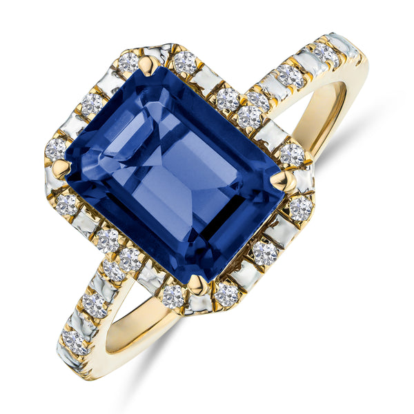 Astra 1.90ct Lab Sapphire Halo Shoulder Set Octagon Cut Ring in 18K Gold Vermeil